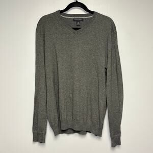 Banana Republic Grey Dad Academia Preppy Cashmere Blend V-Neck Mens Sweater Sz L